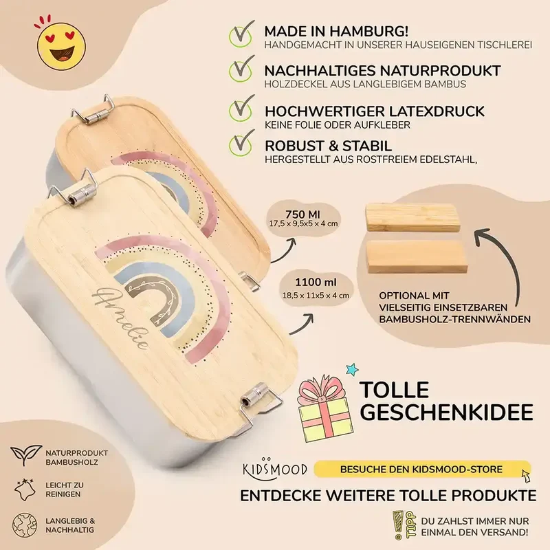 Brotdose Kinder personalisiert - Regenbogen