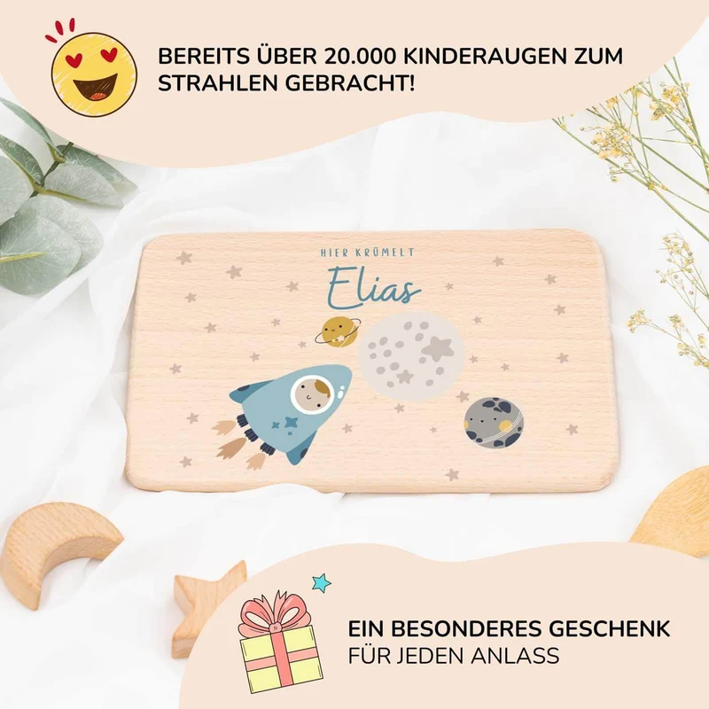 Frühstücksbrettchen Holz personalisiert - Weltall