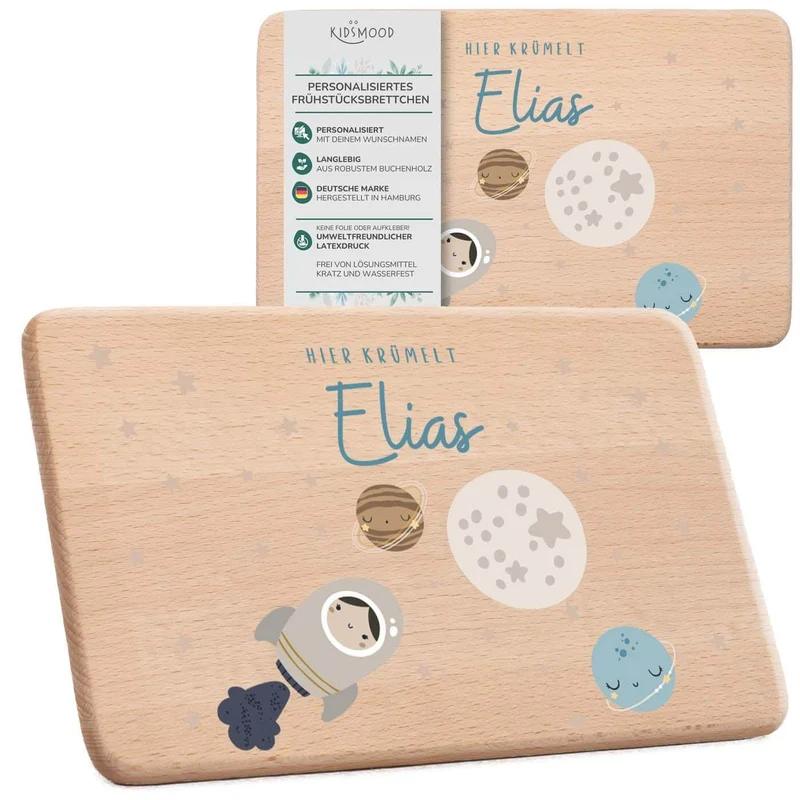 Frühstücksbrettchen Holz personalisiert - Weltall
