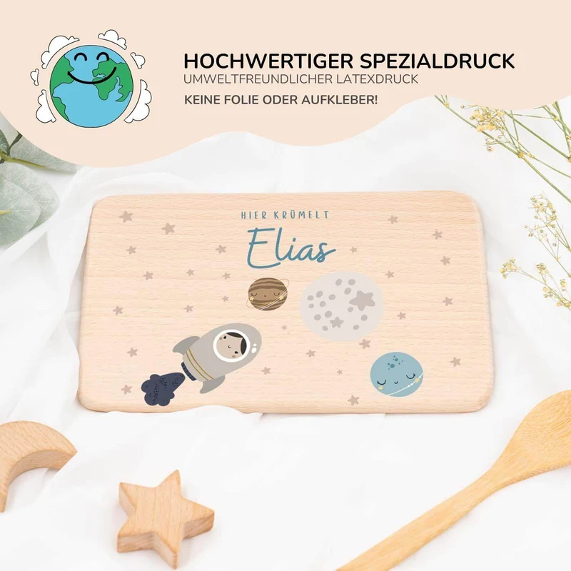 Frühstücksbrettchen Holz personalisiert - Weltall