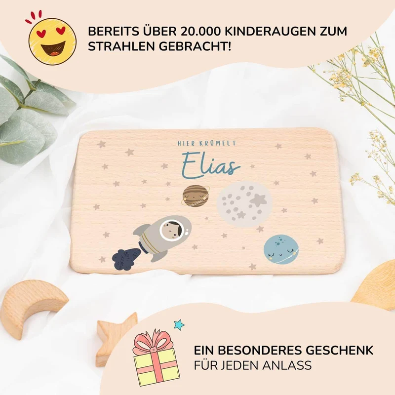 Frühstücksbrettchen Holz personalisiert - Weltall