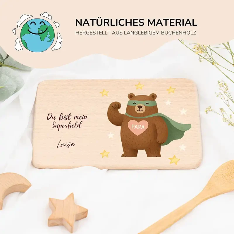 Frühstücksbrettchen Holz Du bist mein Superheld mit Gravur - Geschenk Vatertag