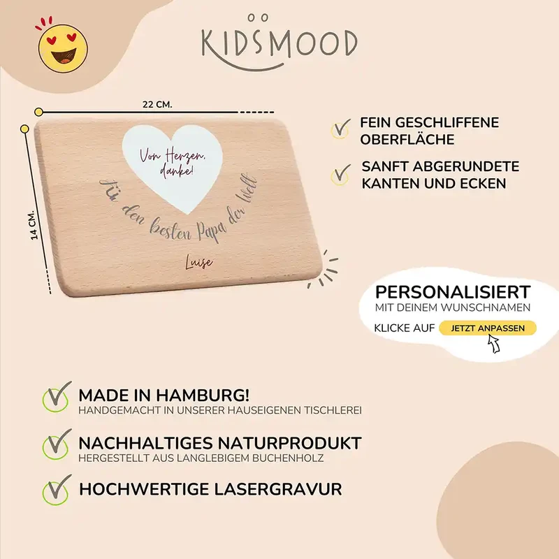Frühstücksbrettchen Holz Für den besten Papa der Welt mit Gravur - Geschenk Vatertag