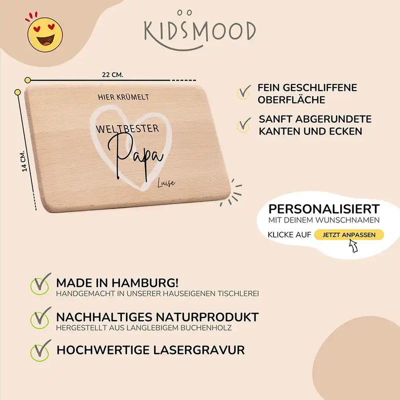 Frühstücksbrettchen Holz Weltbester Papa mit Gravur - Geschenk Vatertag