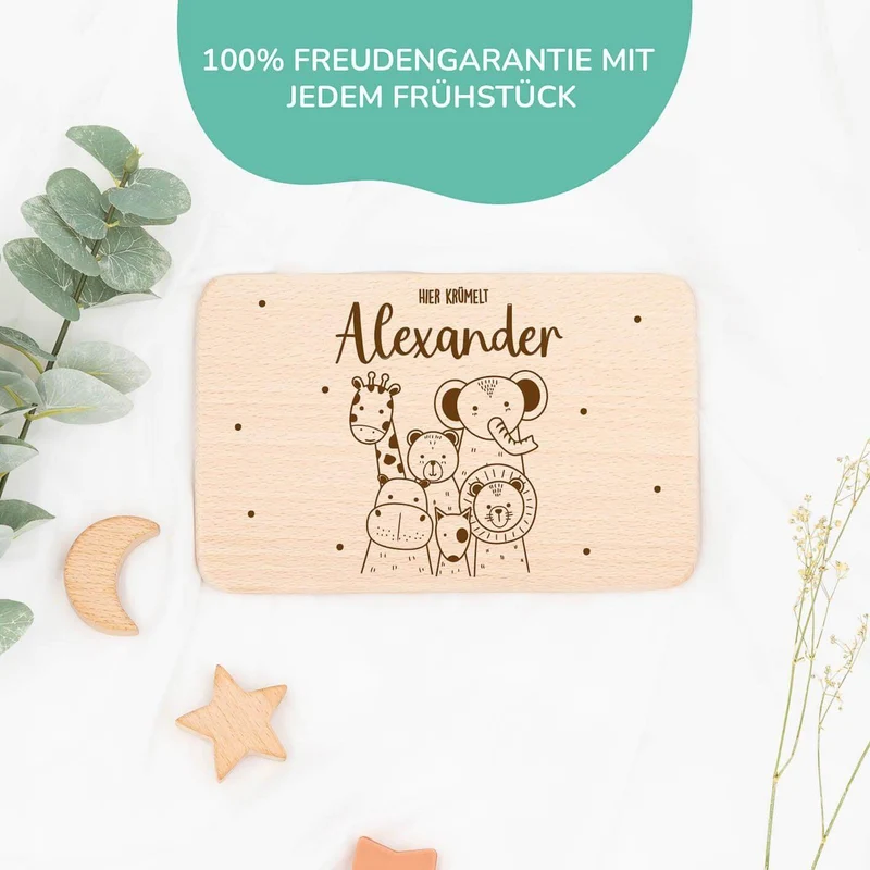 Frühstücksbrettchen Holz Tierfreunde