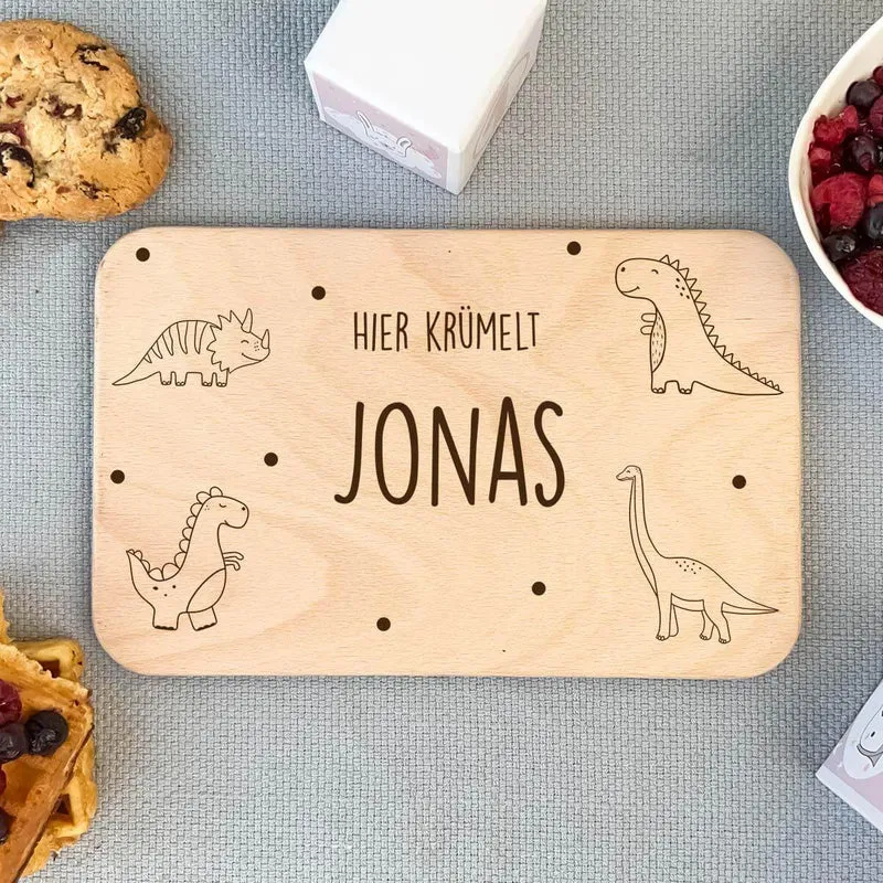 Frühstücksbrettchen Holz personalisiert Dino