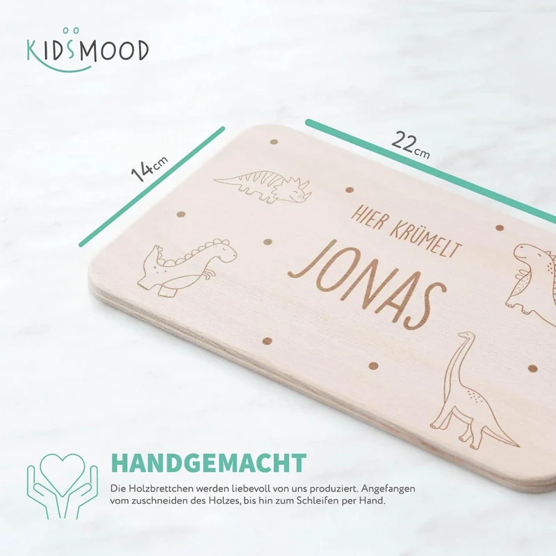 Frühstücksbrettchen Holz personalisiert Dino