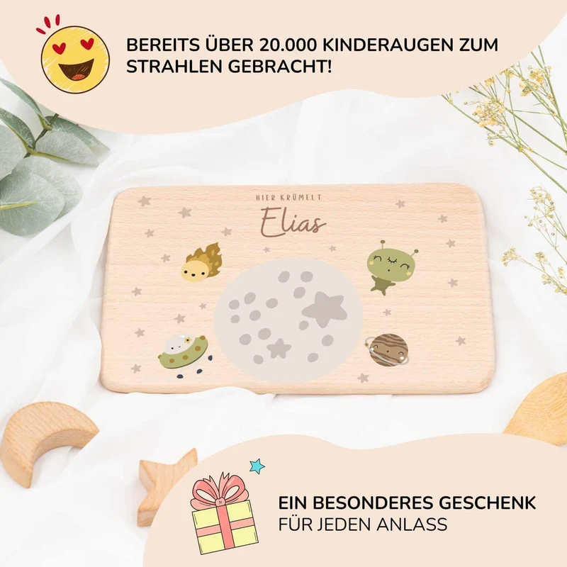 Frühstücksbrettchen Holz personalisiert - Weltall