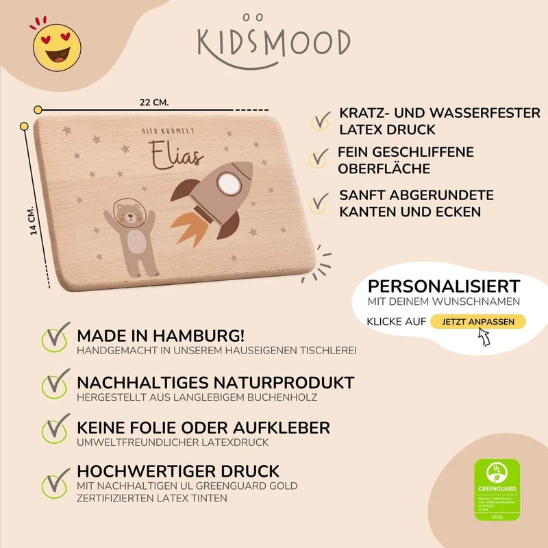 Frühstücksbrettchen Holz personalisiert - Bär Astronaut