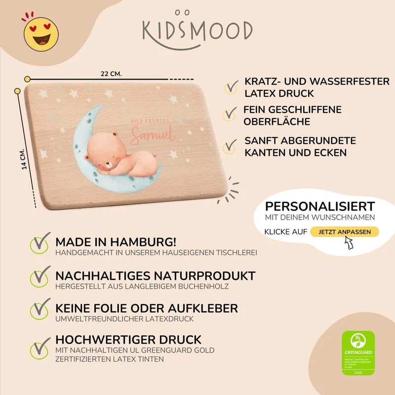 Frühstücksbrettchen Holz personalisiert - Baby Bär