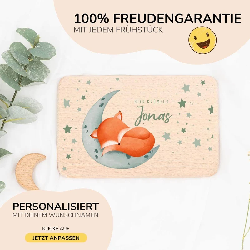 Schneidebrett Holz personalisiert - Baby Fuchs