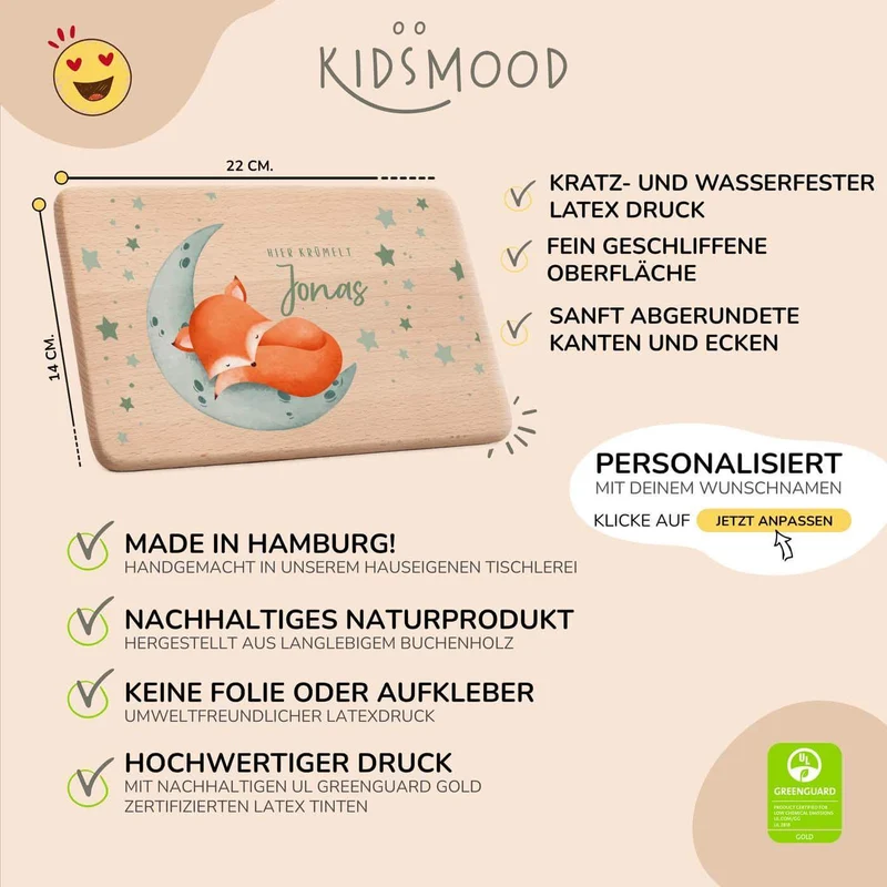 Schneidebrett Holz personalisiert - Baby Fuchs