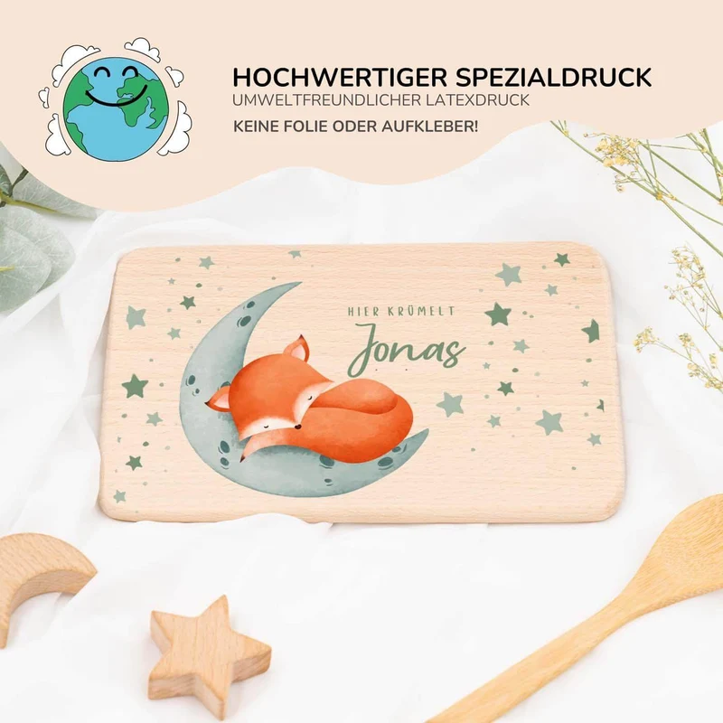 Schneidebrett Holz personalisiert - Baby Fuchs