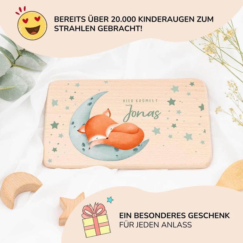 Schneidebrett Holz personalisiert - Baby Fuchs