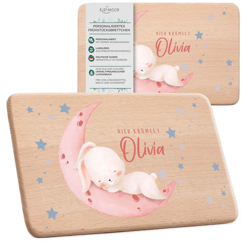 Frühstücksbrettchen Holz personalisiert - Baby Hase