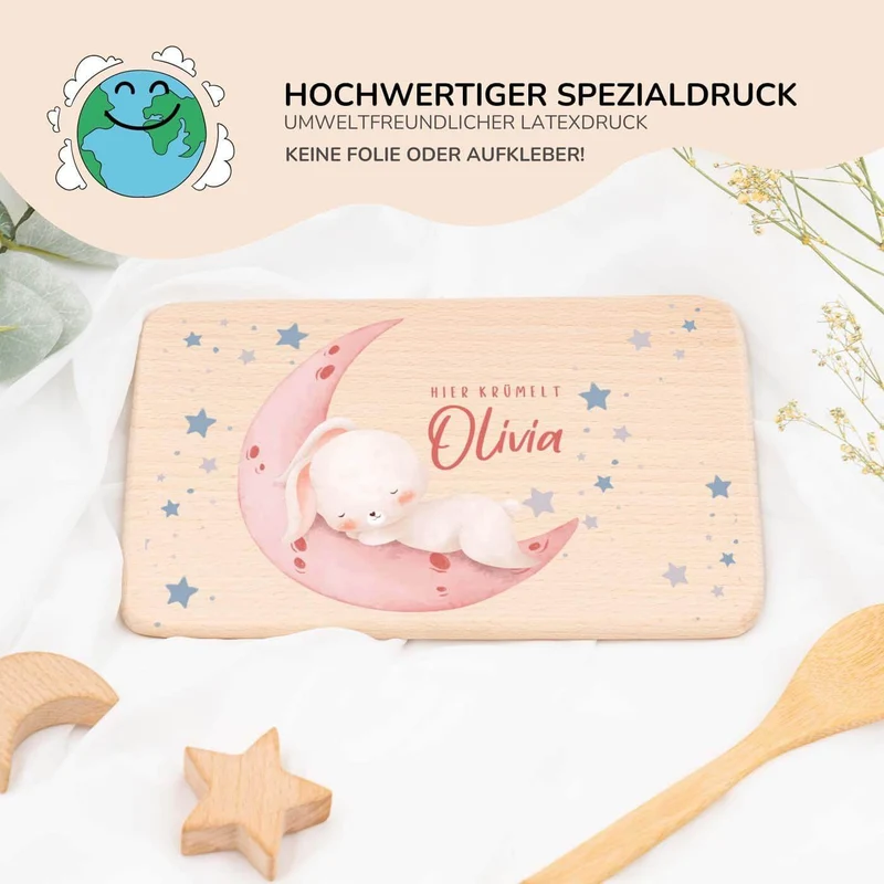 Frühstücksbrettchen Holz personalisiert - Baby Hase