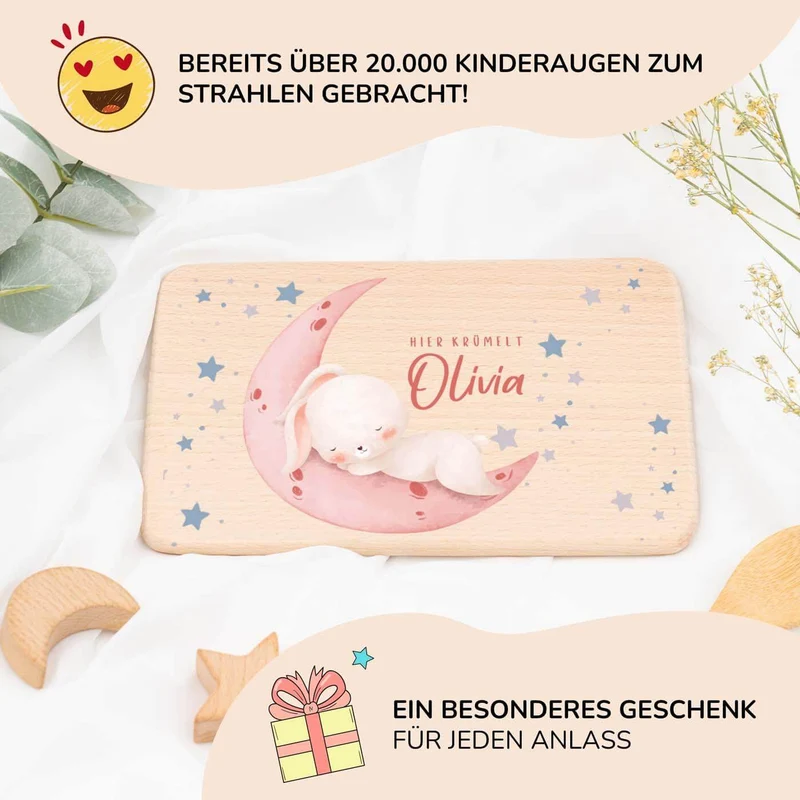 Frühstücksbrettchen Holz personalisiert - Baby Hase
