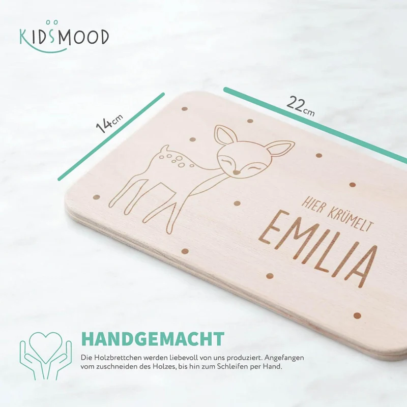 Frühstücksbrettchen Holz personalisiert Fröhliches Reh