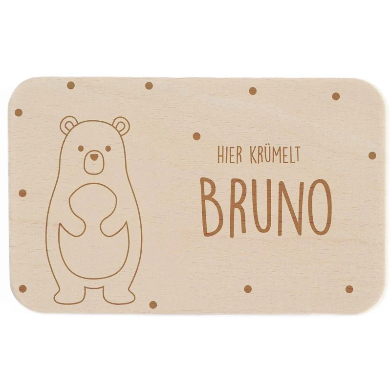 Frühstücksbrettchen Holz personalisiert Bär Happy Belly