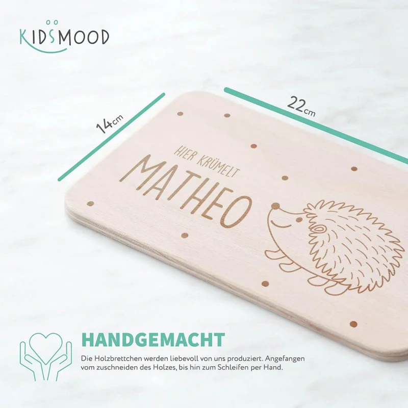 Frühstücksbrettchen Holz personalisiert Fröhlicher Igel