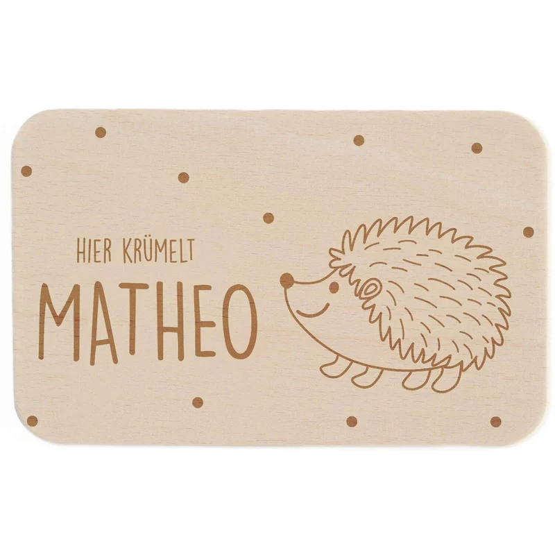 Frühstücksbrettchen Holz personalisiert Fröhlicher Igel