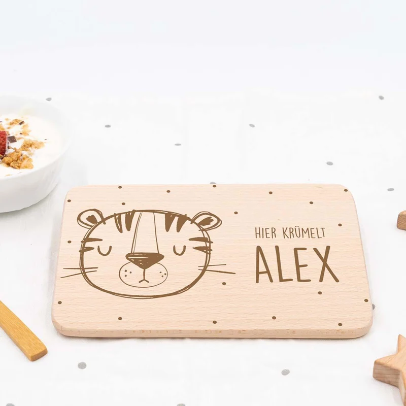 Frühstücksbrettchen Holz personalisiert Tiger