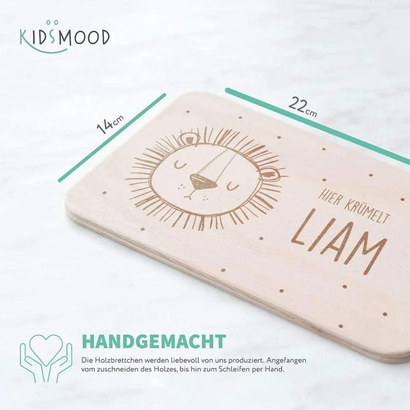 Frühstücksbrettchen Holz personalisiert Löwen Schläfchen
