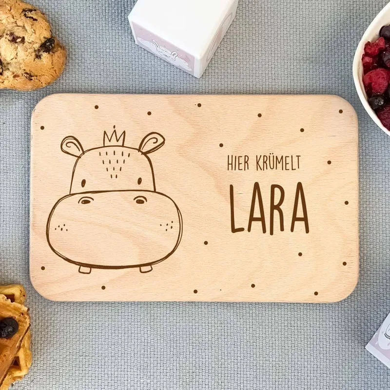 Frühstücksbrettchen Holz personalisiert Hippo