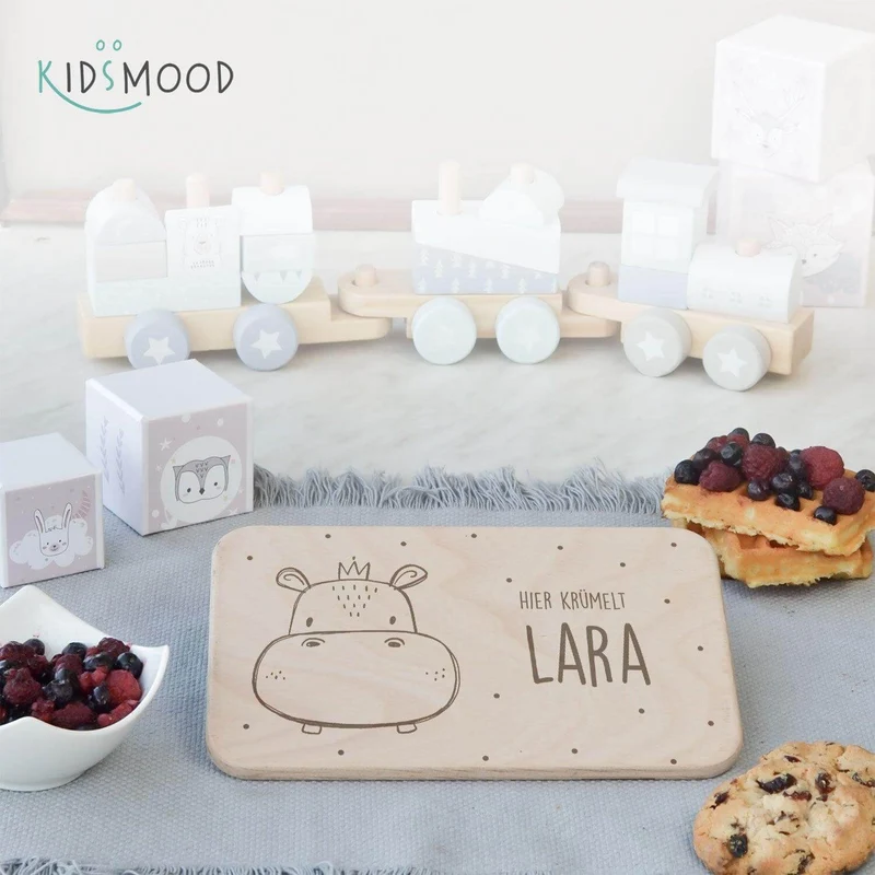 Frühstücksbrettchen Holz personalisiert Hippo