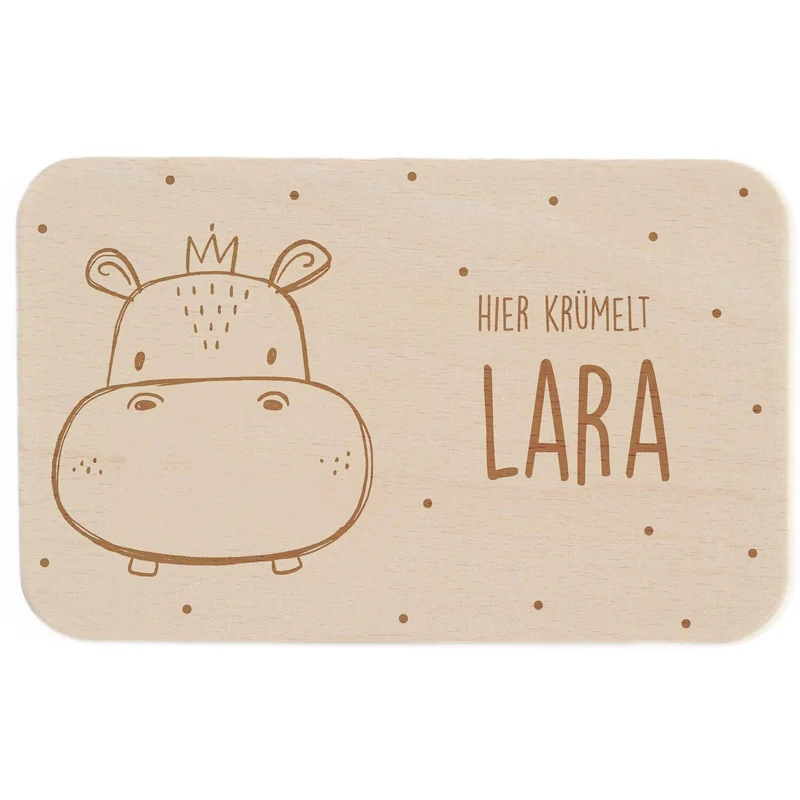 Frühstücksbrettchen Holz personalisiert Hippo