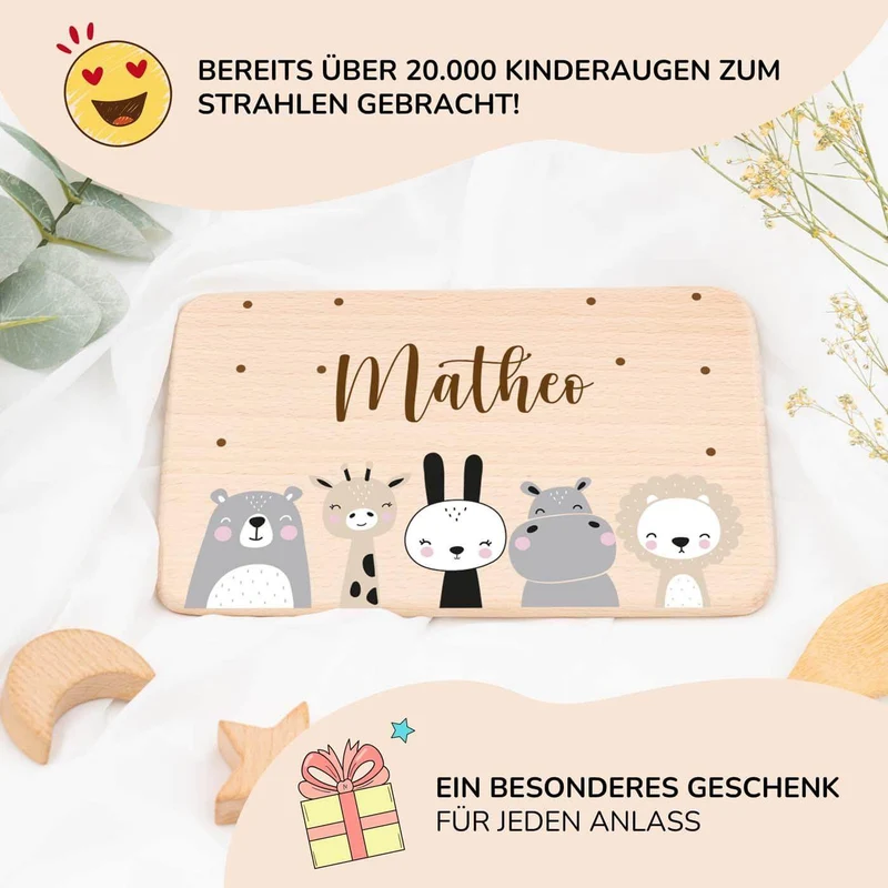 Frühstücksbrettchen Holz personalisiert - Tierfamilie
