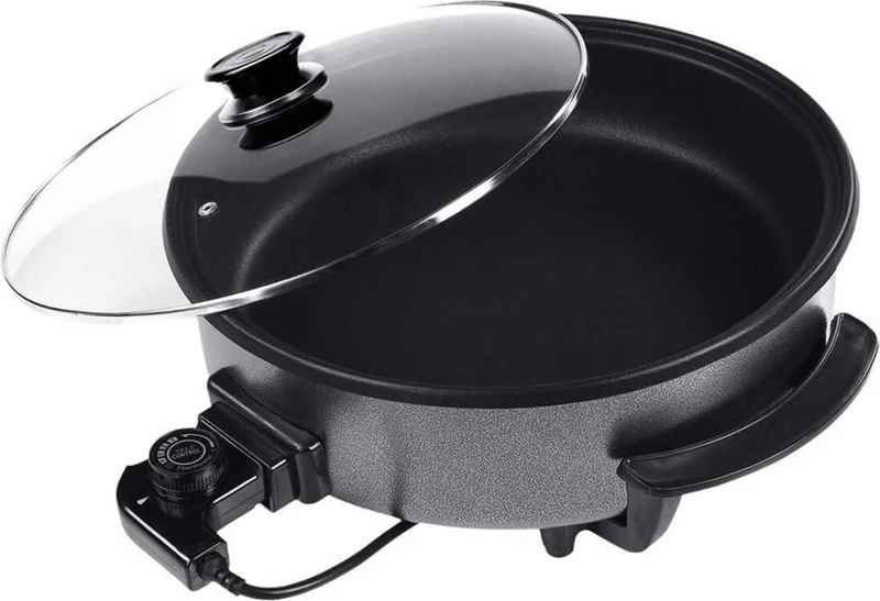 Pizzapan - XL pizzapan - XL pan met thermostaat - 5 standen - XL pan - Hapjespan - Multifuctionele pan - 42 cm ø - Pan - Groot braadoppervlak - Elektrische braadpan - Glazen deksel - Hoge kwaliteit