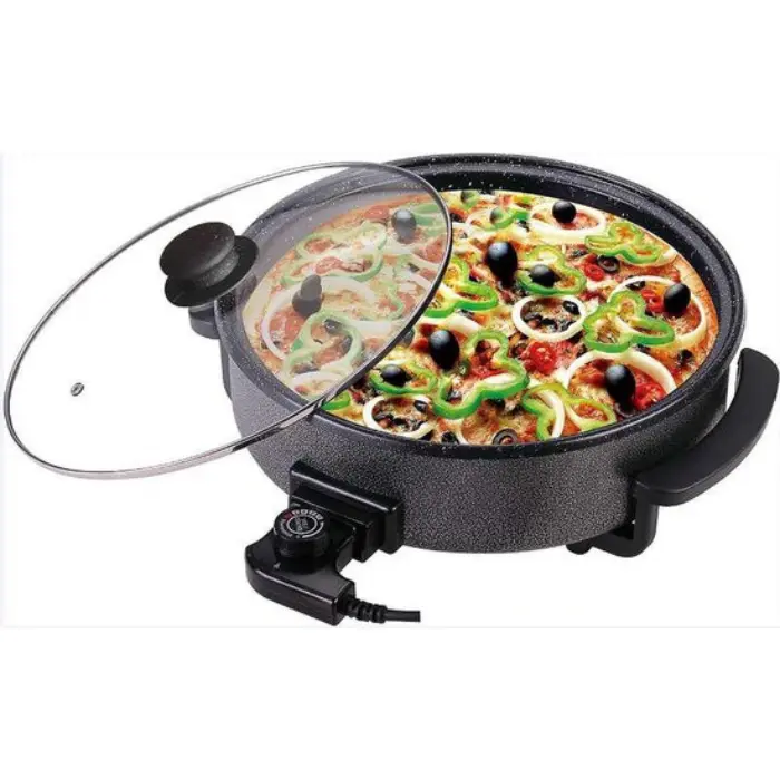 Pizzapan - XL pizzapan - XL pan met thermostaat - 5 standen - XL pan - Hapjespan - Multifuctionele pan - 42 cm ø - Pan - Groot braadoppervlak - Elektrische braadpan - Glazen deksel - Hoge kwaliteit