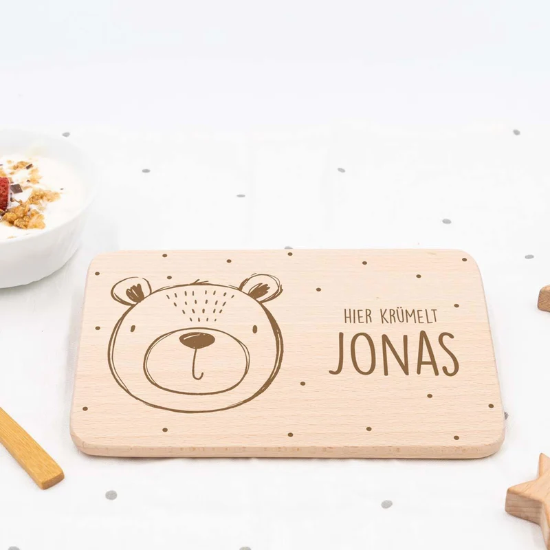 Frühstücksbrettchen Holz personalisiert Bär