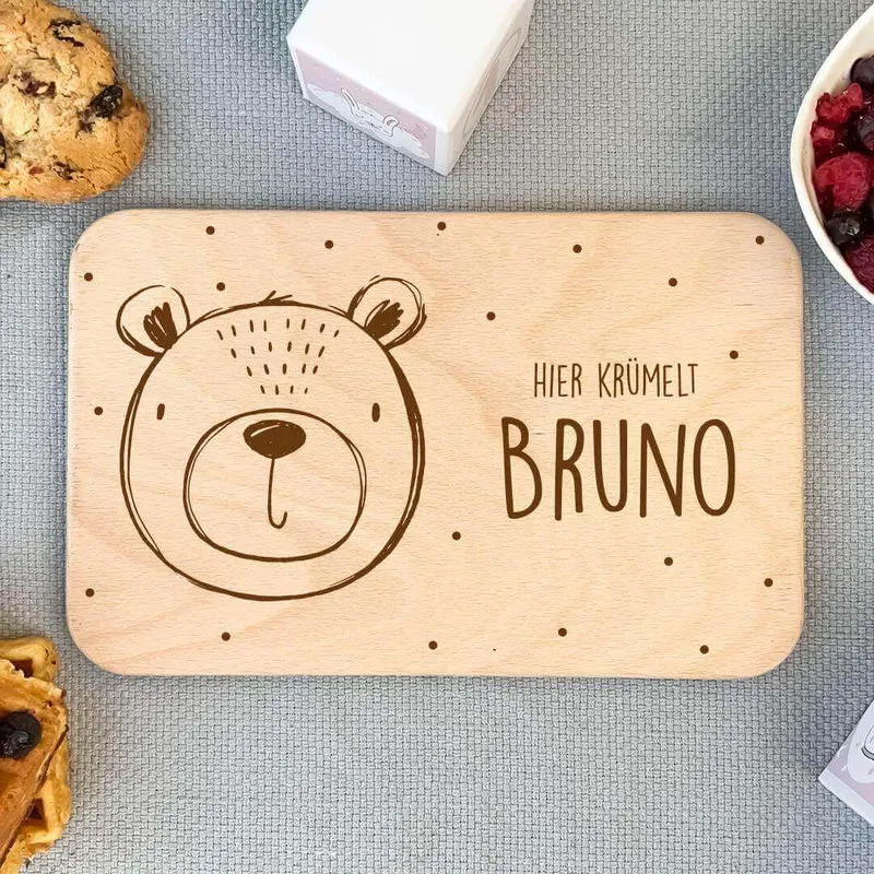 Frühstücksbrettchen Holz personalisiert Bär