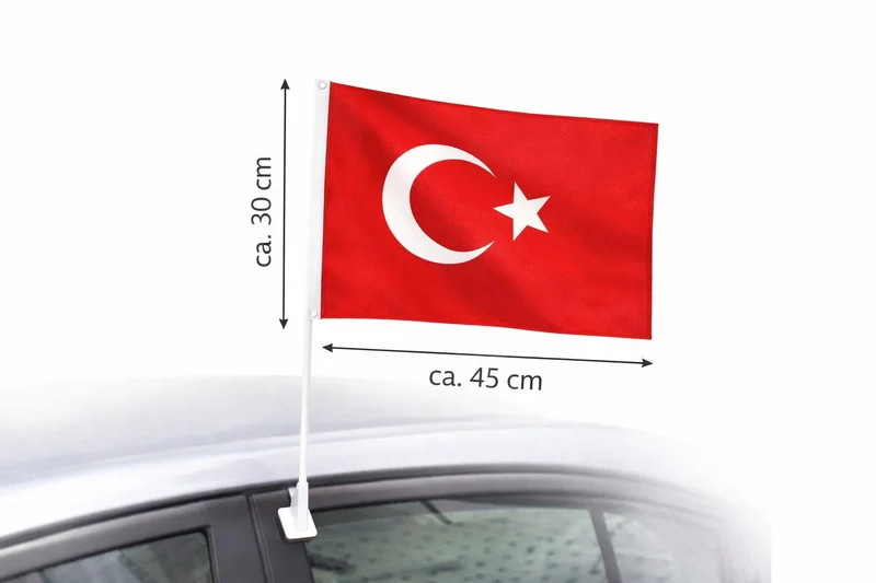 WK 2026 Turkije autovlag 30 × 45 cm – Decoratieve Turkse vlag voor auto, met kunststof vlaggenmast voor bevestiging aan de auto