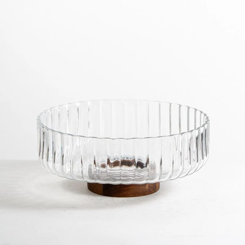 Rustic wood Daisy glazen schaal met standaard 26 cm