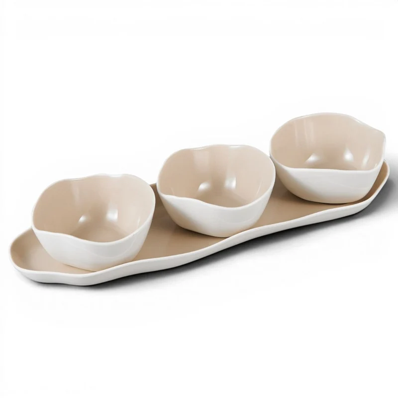 BONNES SNACK- / ONTBIJT SCHALENSET | BEIGE - WIT 4 DELIG