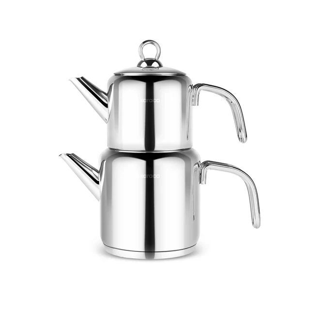 Karaca Nieuwe Mani Theepot Set | Turkse Authentiek Theepot RVS ( 1,0 / 2,0 Liter )