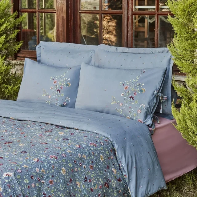 Karaca Ansey 100% Turkse Katoenen Dekbedovertrekset – Tweepersoons, Blauw
