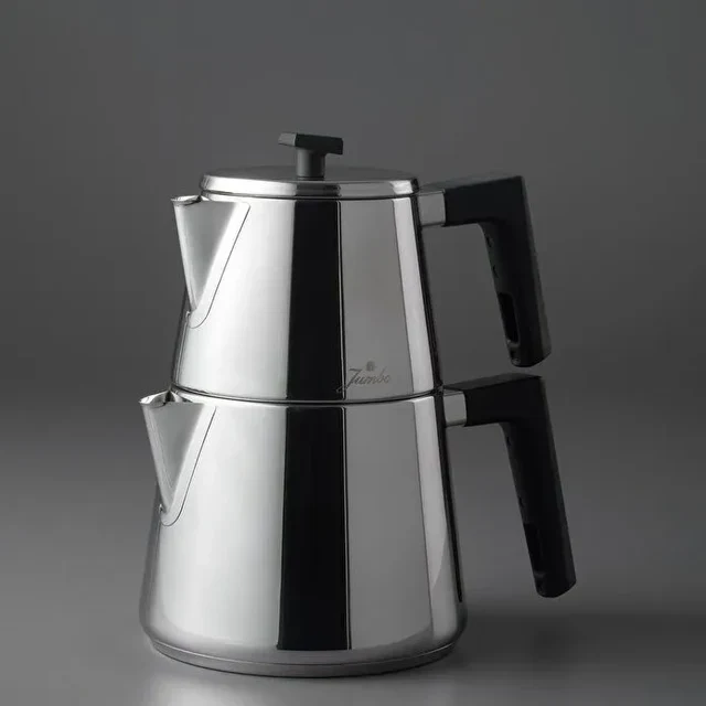 Jumbo Dynamic Steel Theepot Set | Authentieke Turkse RVS Theepot (1,0 / 1,9 Liter)