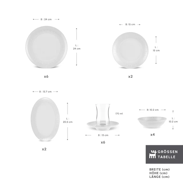 Karaca Artiste Bone China Ontbijtset 20-delig | 6 personen – Wit