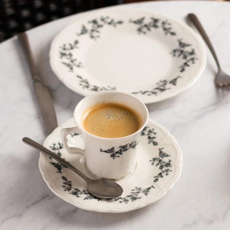 Flower Retro black Espresso- / mokkaset 12-Delig | 6-Persoons