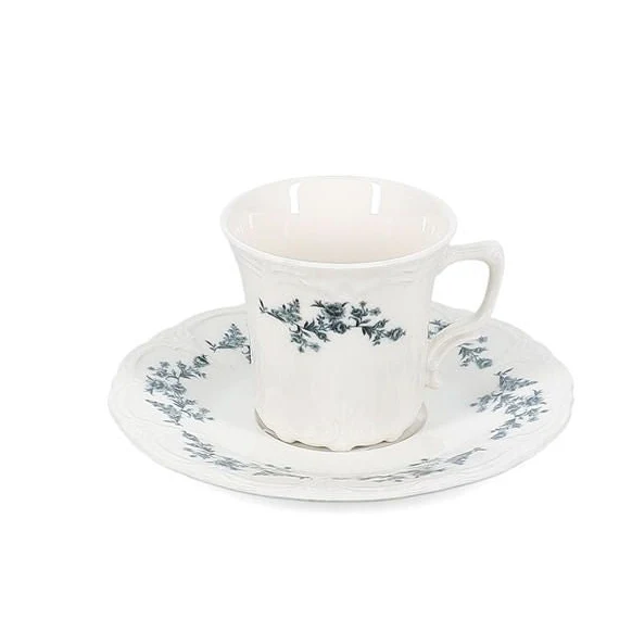 Flower Retro Black Cappuccino/Nescafeset 12-Delig | 6-Persoons