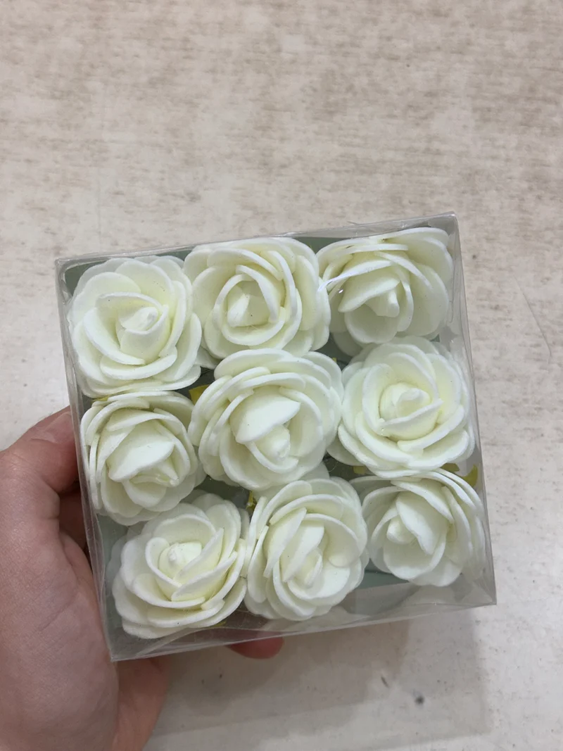 Kunstmatige rozenbloemkoppen – 9 stuks cream - white kunstrozen van schuim voor doe-het-zelf bruidsboeketten, tafeldecoraties, bloemstukken, feesten, babyshowers en woondecoratie ( met steel, cream -white ).