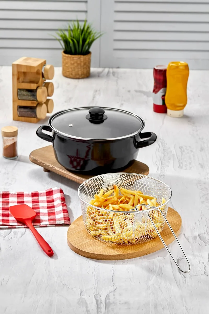 Emaille - Frituurpan 24 Cm | Zwart