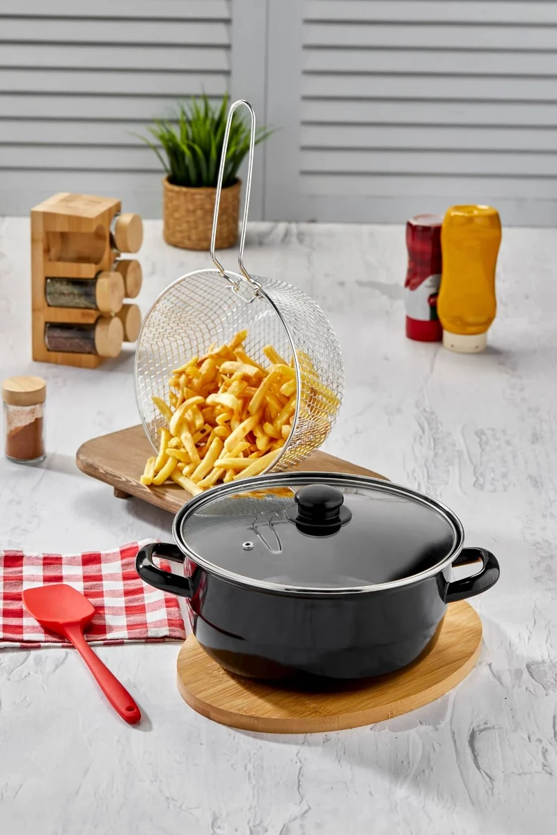 Emaille - Frituurpan 24 Cm | Zwart