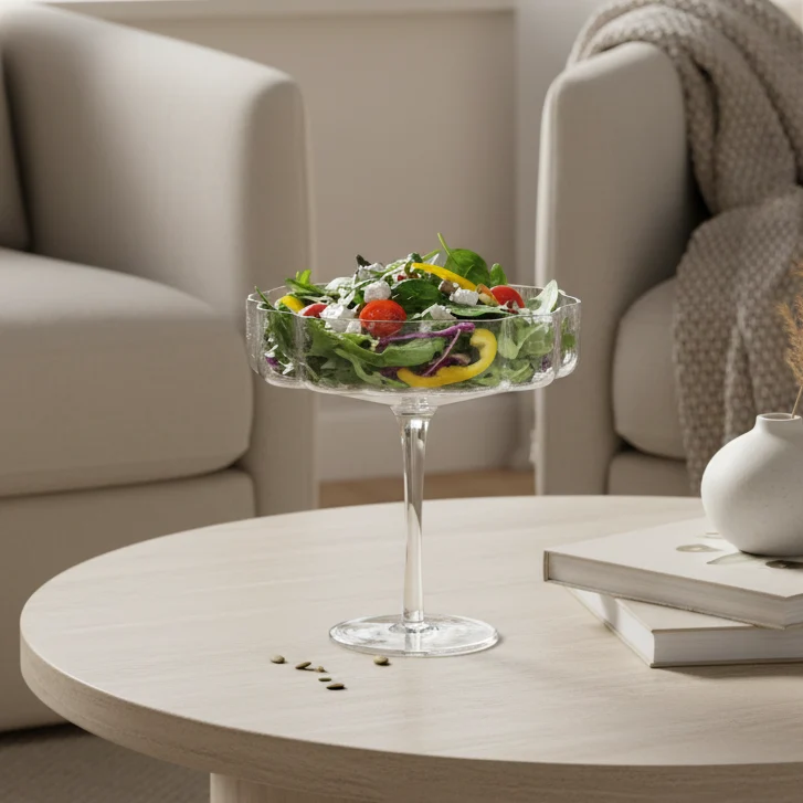 Flower Glazen serveerschaal op voet – fruit- en patisserieschaal, Ø22 × H24 cm