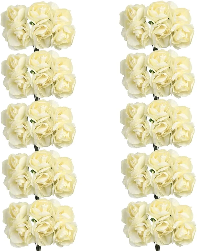 Peper Flower Kunstmatige bloemen – Set van 6 - Cream White met Steel voor Bruidsboeketten, Tafeldecoratie, Bloemstukken, Feesten, Babyshowers en Woondecoratie