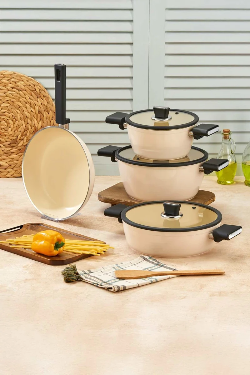Vista Seramik 7 Delige Pannen set Beige